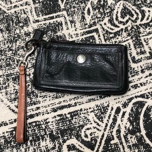 Coach Wristlet Black Leather Brown Strap